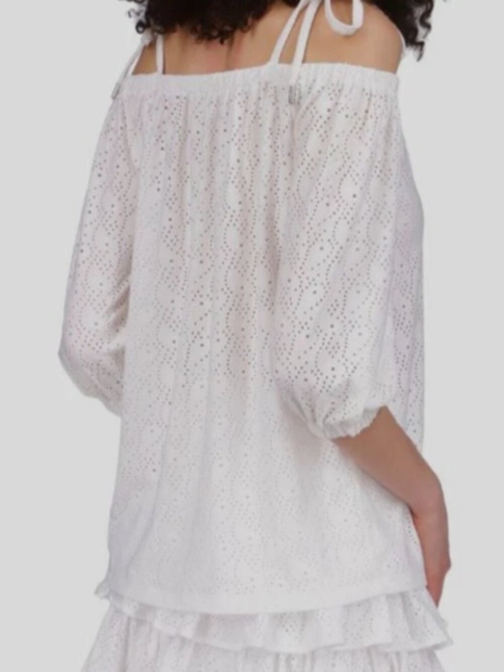 MICHAEL Michael Kors Women M White Eyelet Off Shoulder Tie Strap Blouse Top